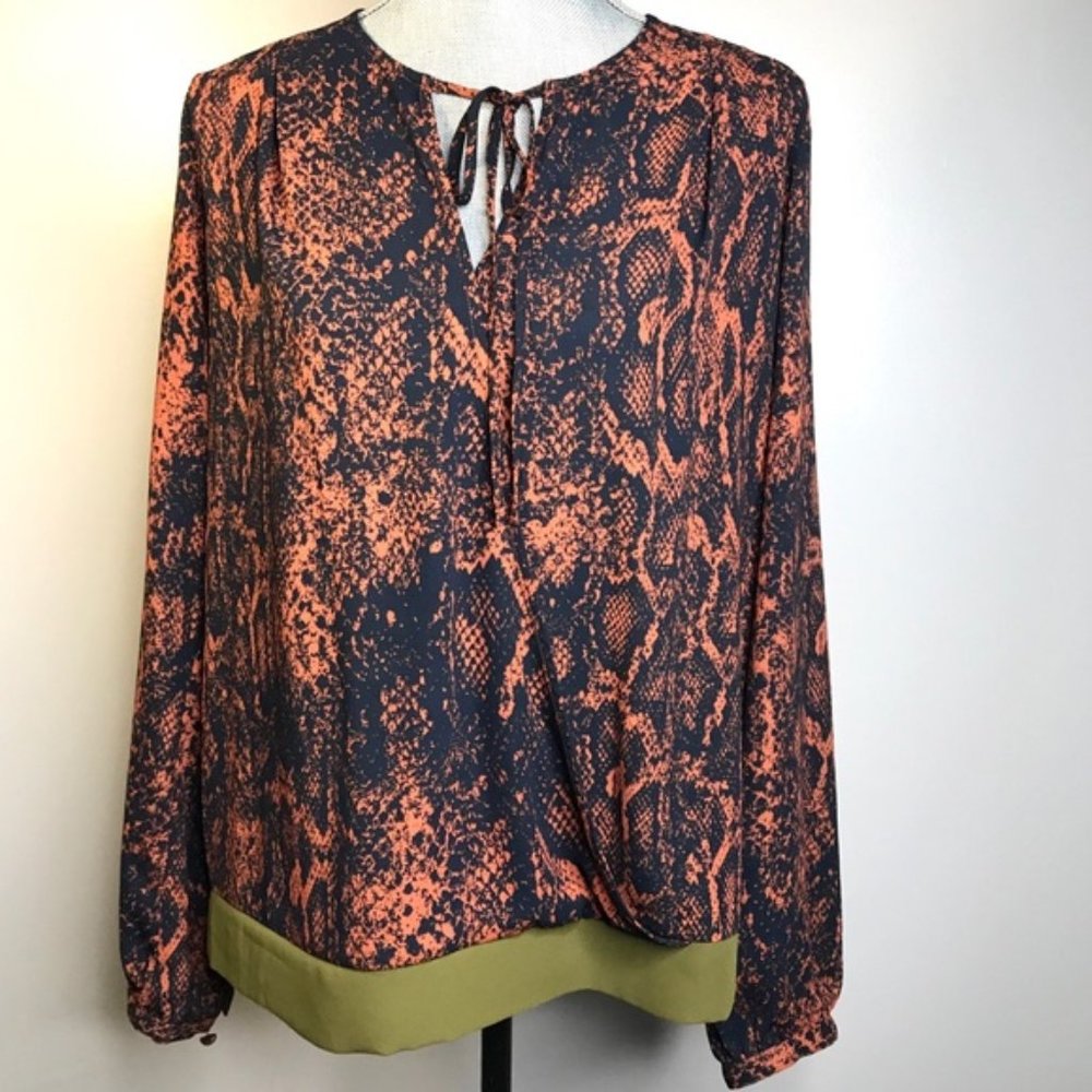 Cabi #101 Border Wrap Python Print L/S Blouse Med - image 3